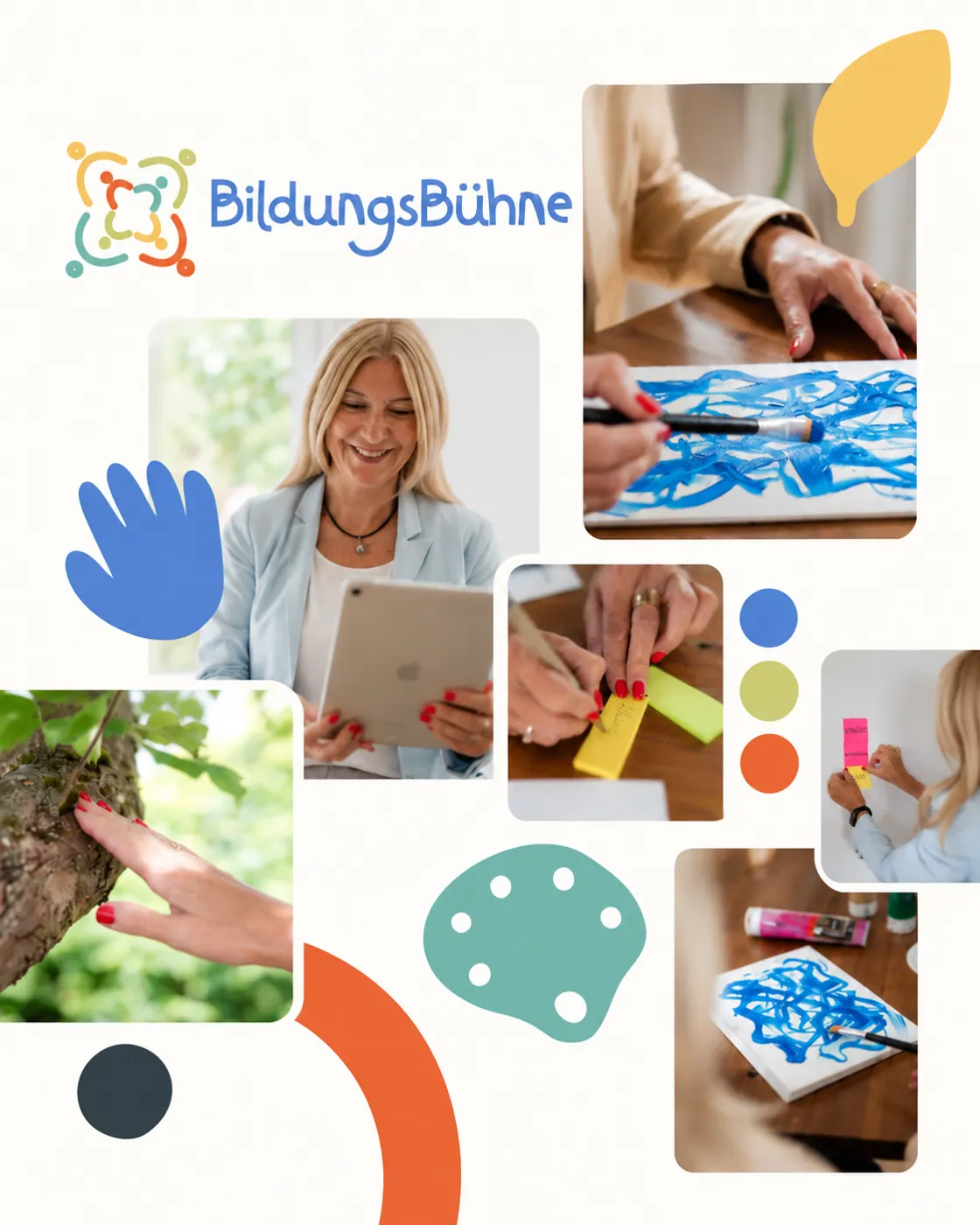 Moodboard der BildungsBühne mit Farben und Bildwelt