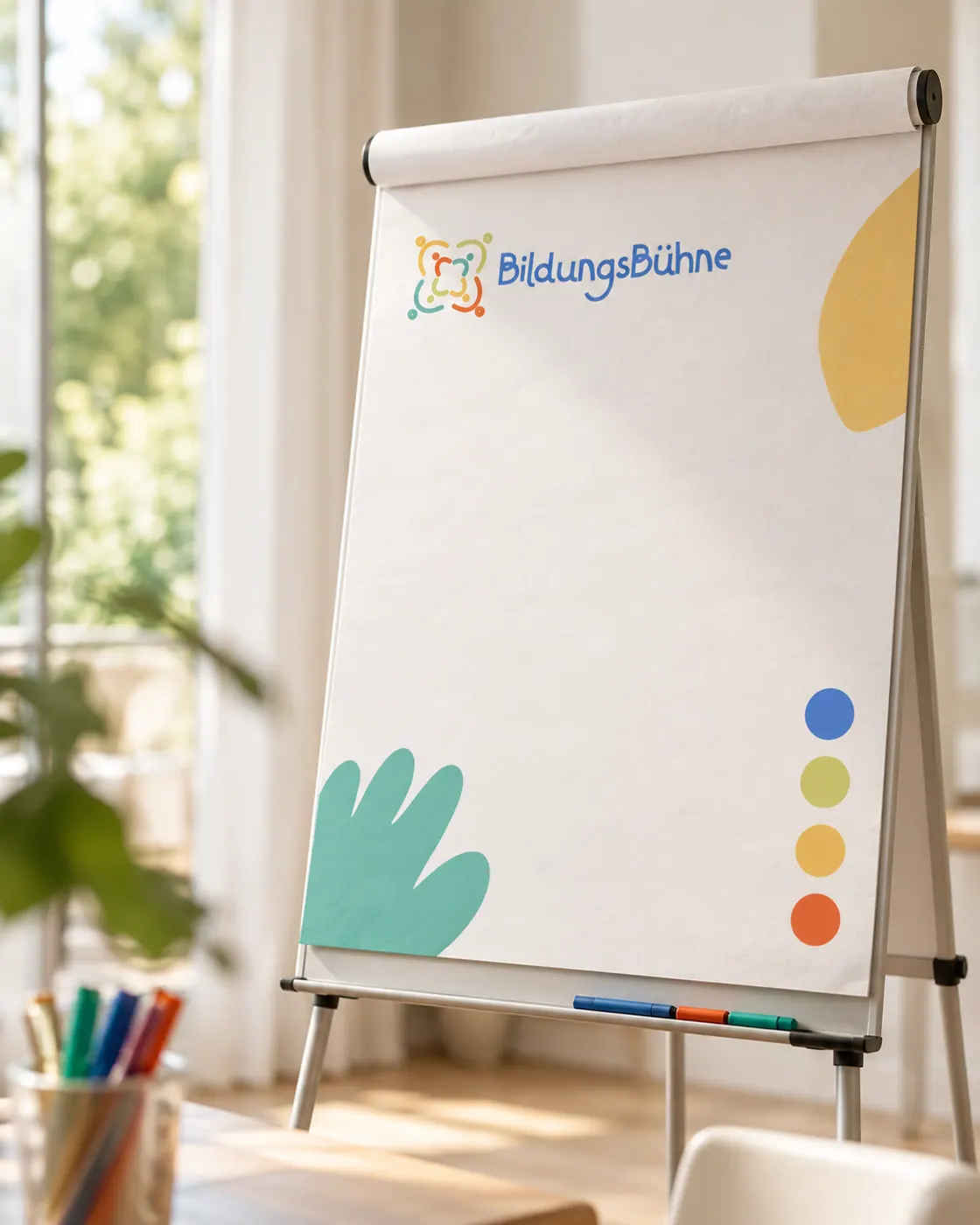 Flipchart mit BildungsBühne Logo
