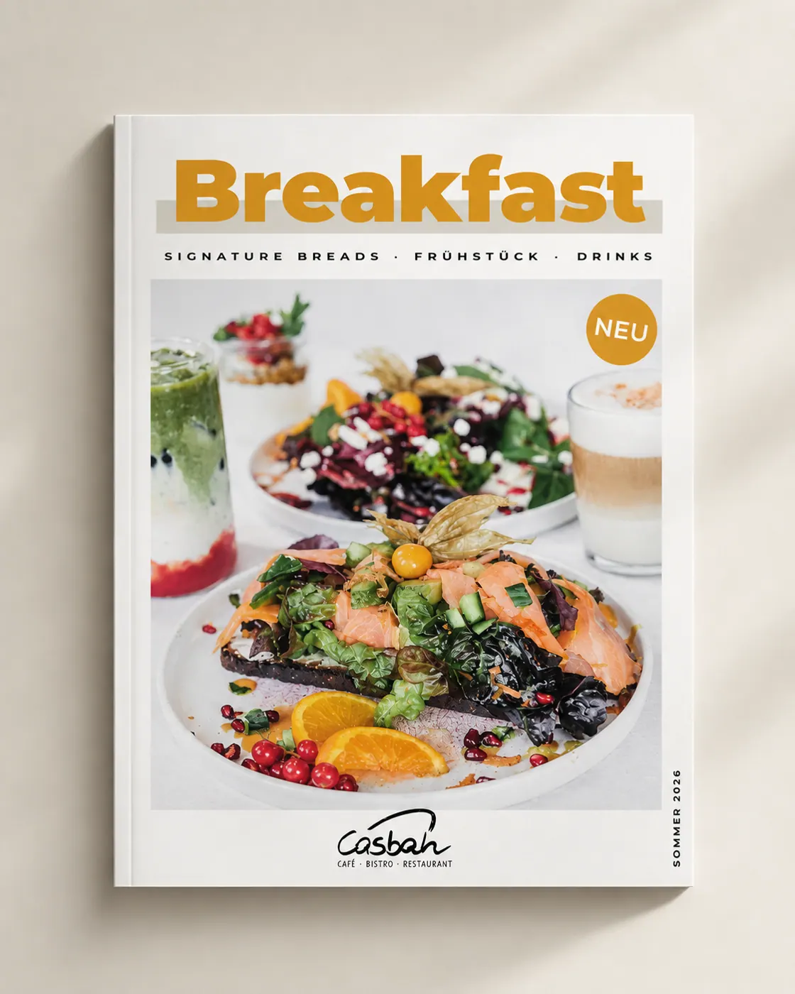 Casbah Breakfast-Karte mit Food-Fotografie auf dem Cover