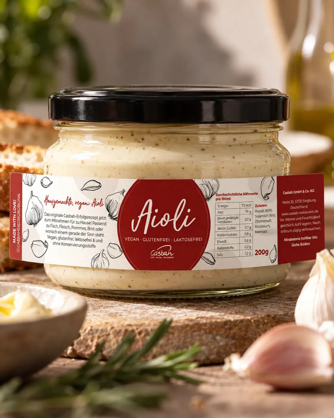 Casbah Aioli-Glas mit gestaltetem Produktetikett