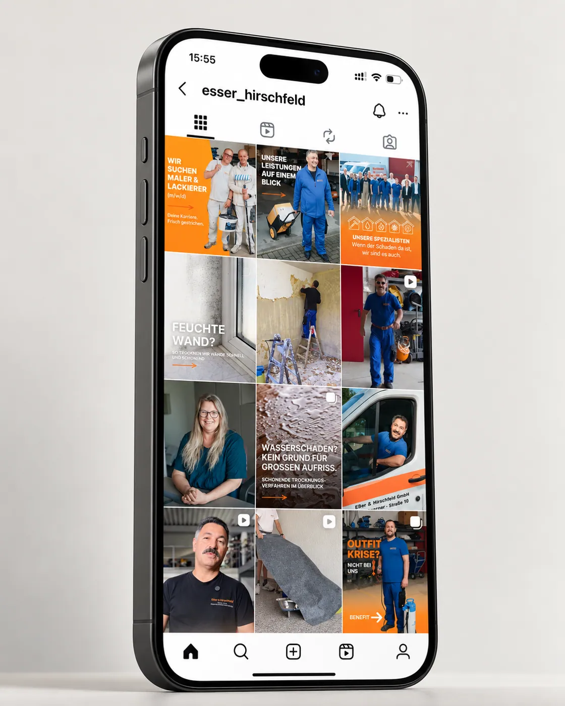 Instagram-Profil von Eßer + Hirschfeld auf einem Smartphone