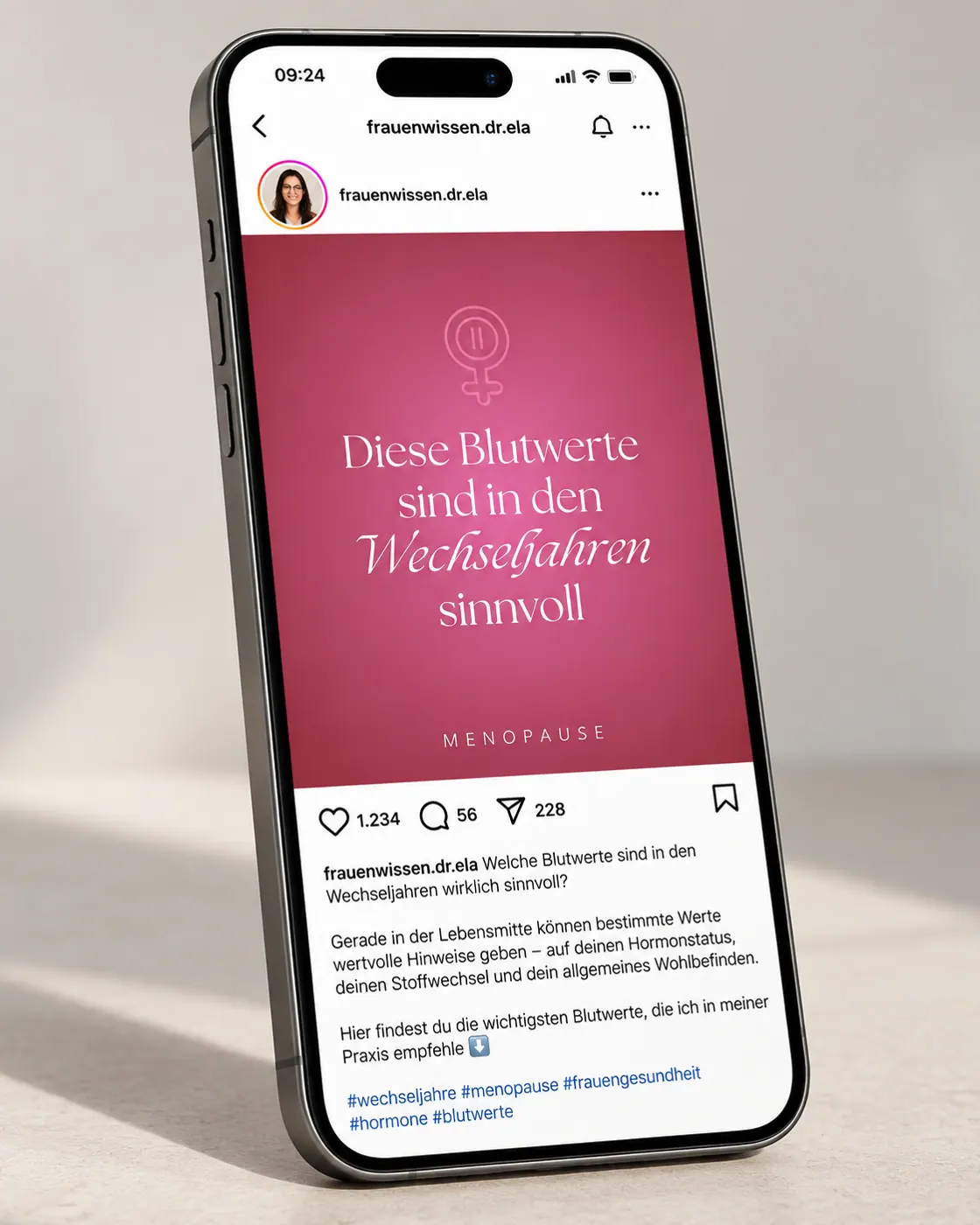 Instagram-Post von Frauenwissen zum Thema Blutwerte in den Wechseljahren