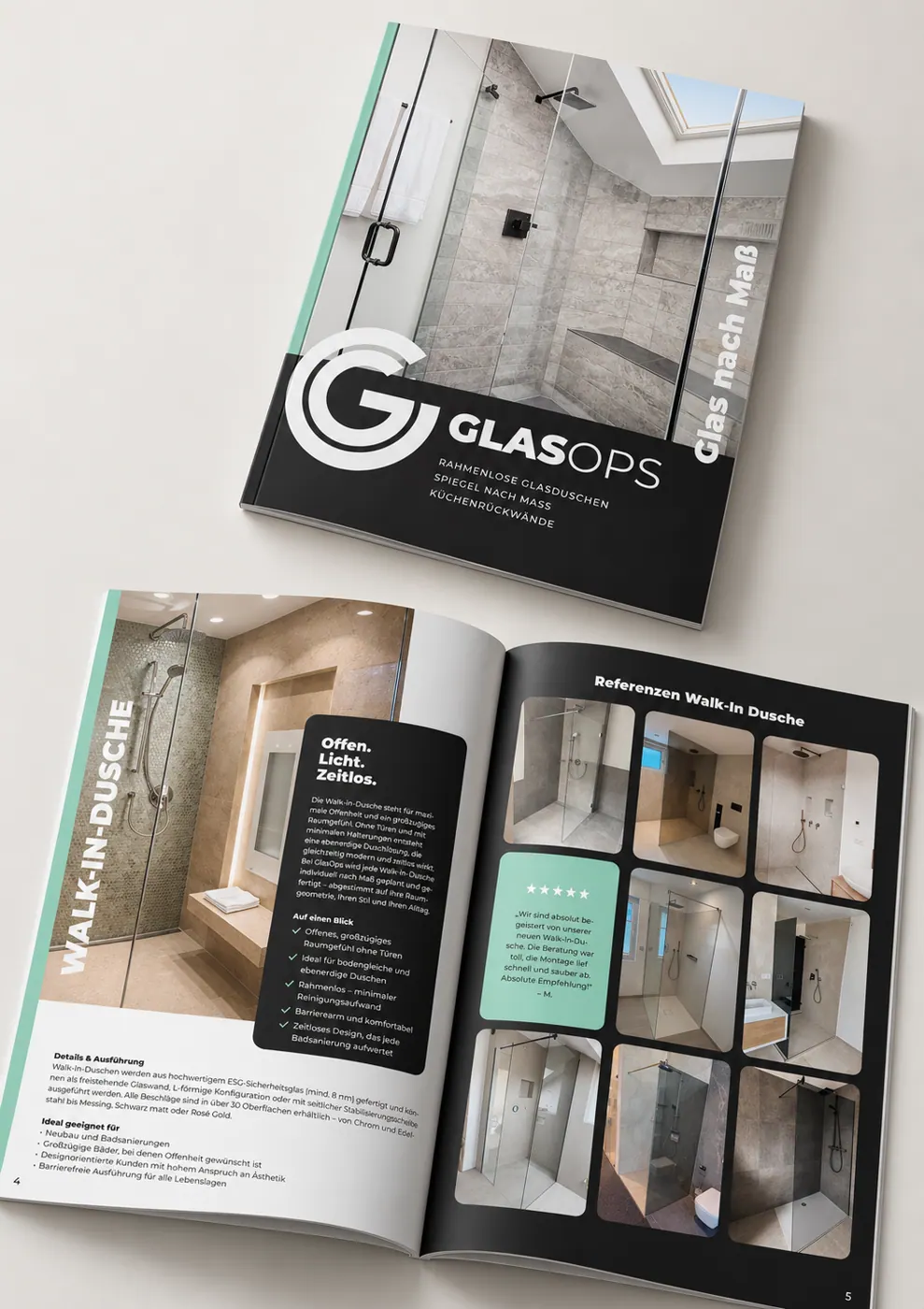 GlasOps Imagebroschüre für Glasduschen