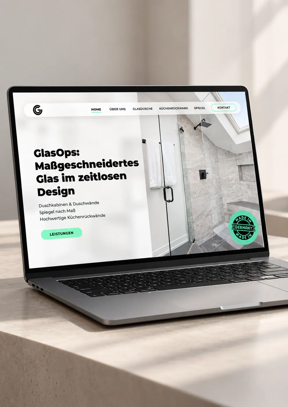 Website von GlasOps auf einem Laptop