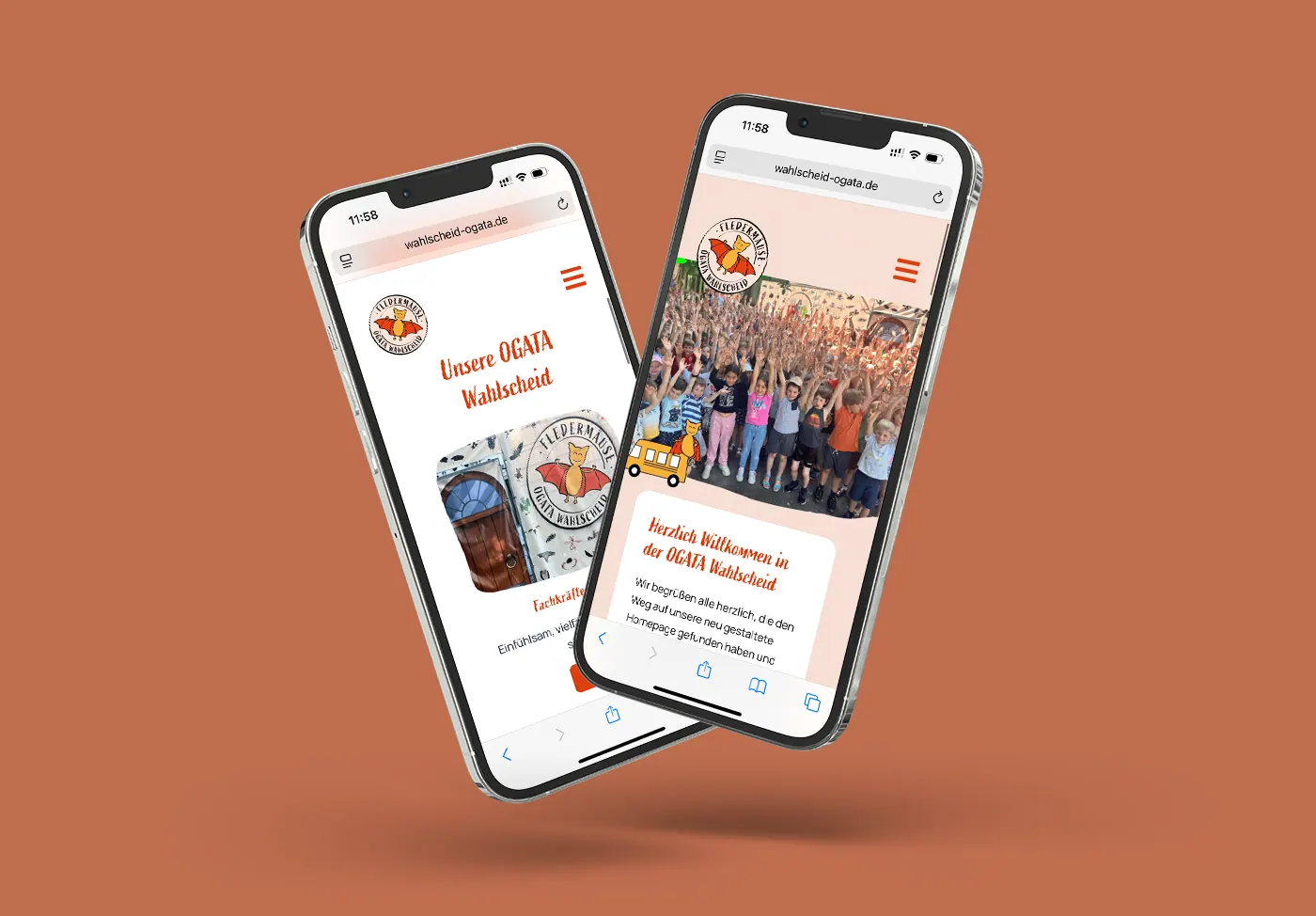Website der OGATA Wahlscheid auf zwei Smartphones