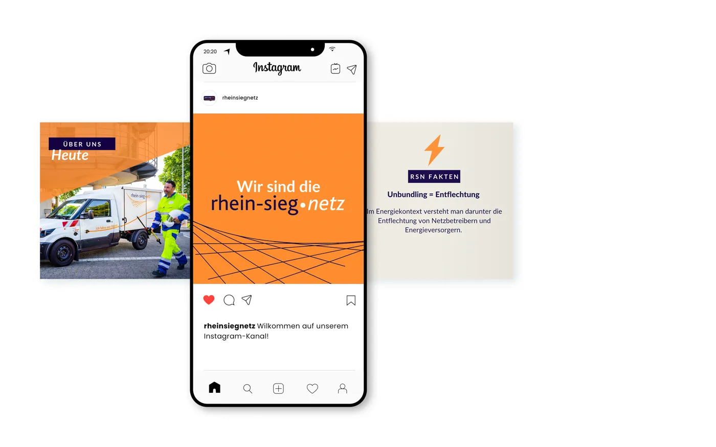 Instagram-Post von RheinSiegNetz auf einem Smartphone