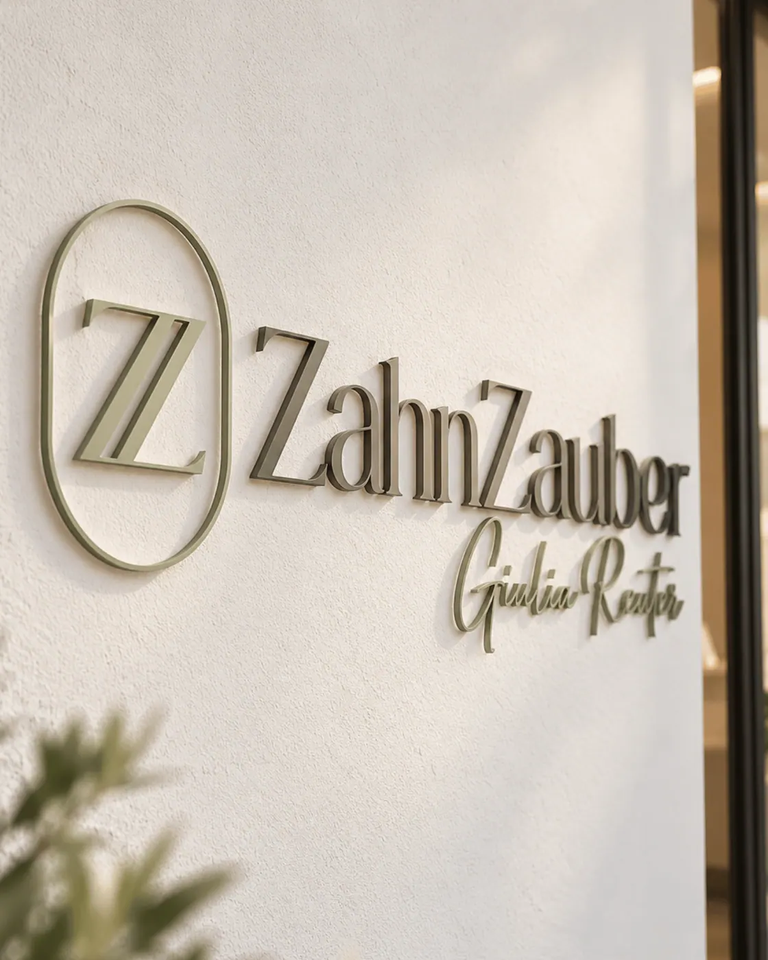 Zahnzauber Logo als 3D-Schriftzug an der Wand