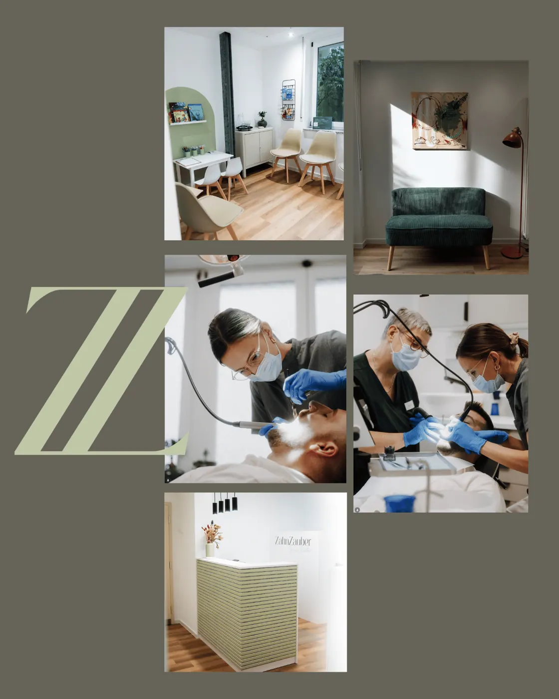 Moodboard der Zahnarztpraxis Zahnzauber mit Praxisfotos