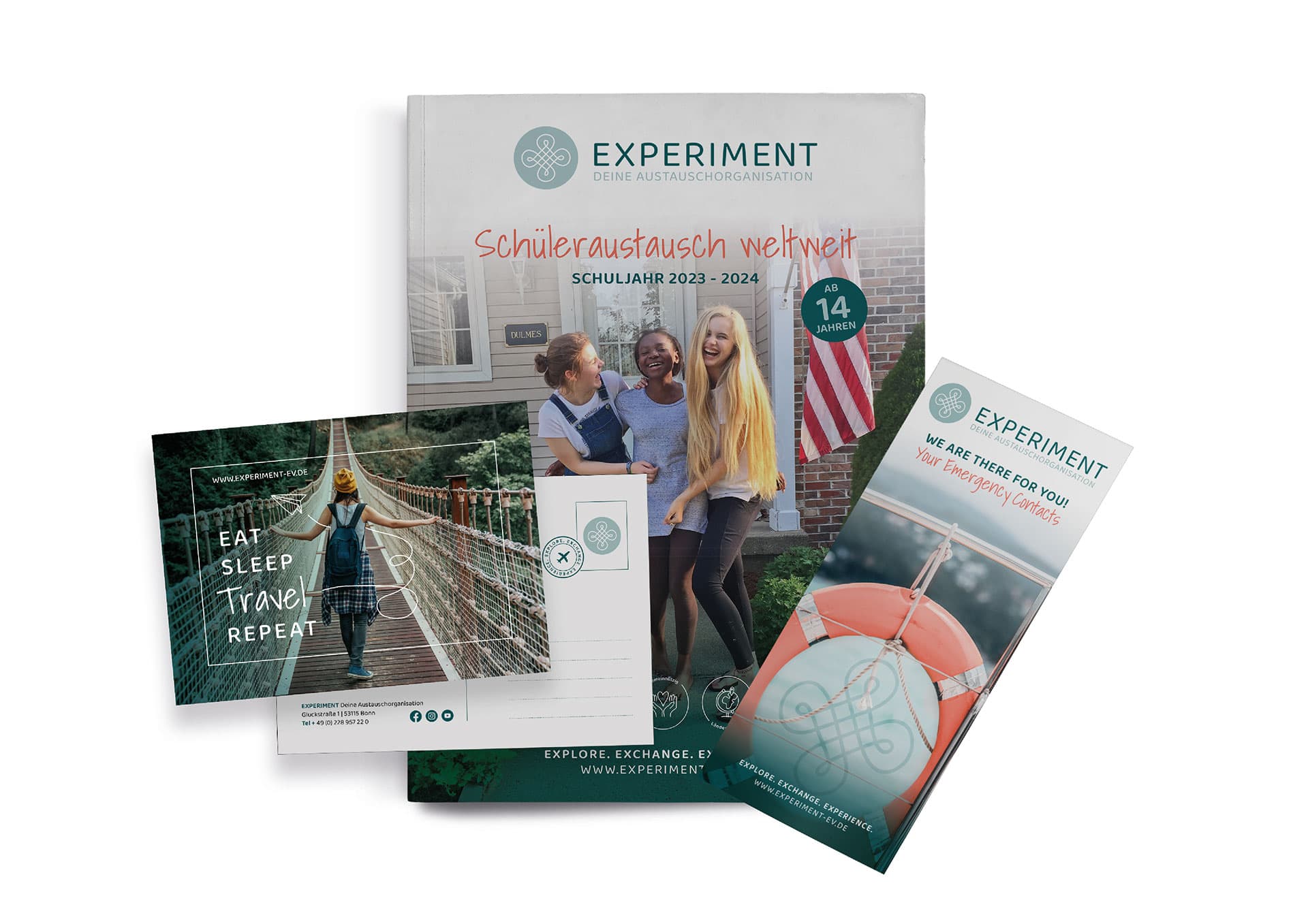 Experiment Magazin, Broschüre und Postkarte
